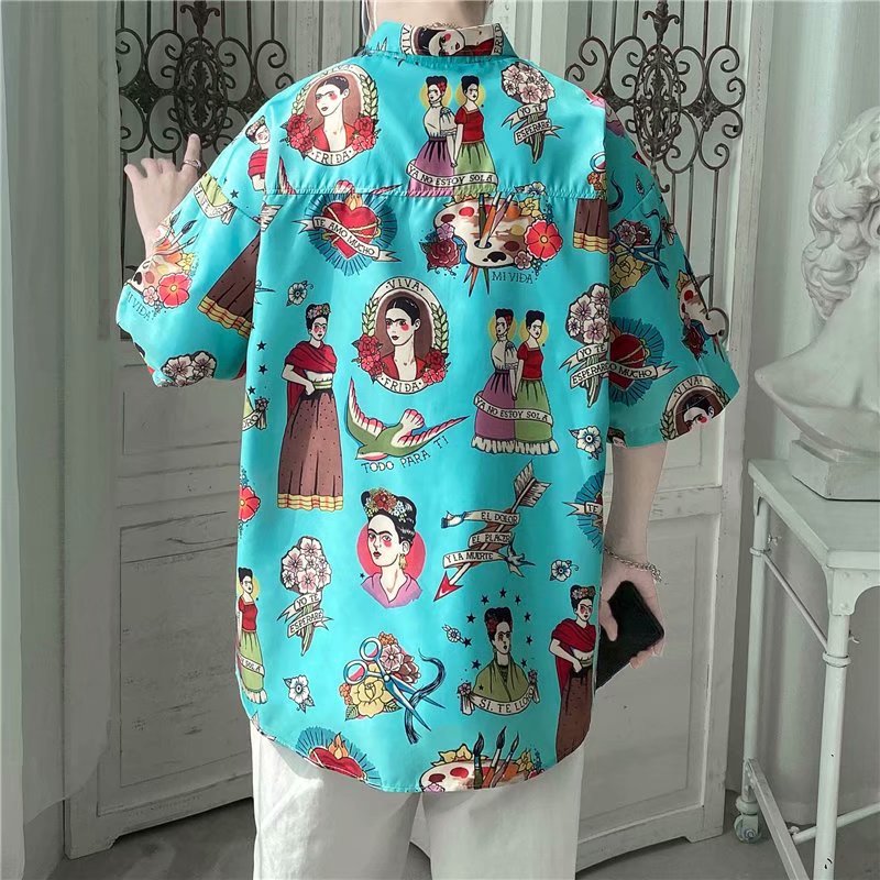 Áo sơ mi nam tay ngắn hoa văn 3d in phong cách retro Thái Lan 2021 (Size M-3Xl)