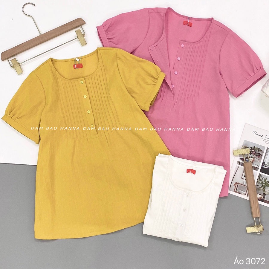 [HANNA] Áo bầu công sở trắng  có size 40-80kg  vải đũi cotton cao cấp thoáng mát thấm mồ hôi tốt mùa hè có túi