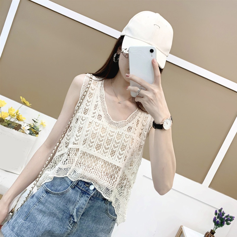 Áo Ren Cổ Chữ V Không Tay Xuyên Thấu Họa Tiết Hình Học Kẻ Sọc Phong Cách Boho Cho Nữ