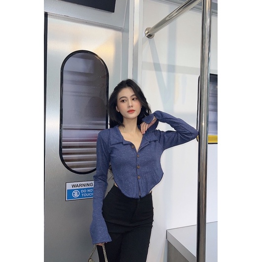 POLO CROPTOP▪Áo polo phối nút tay dài