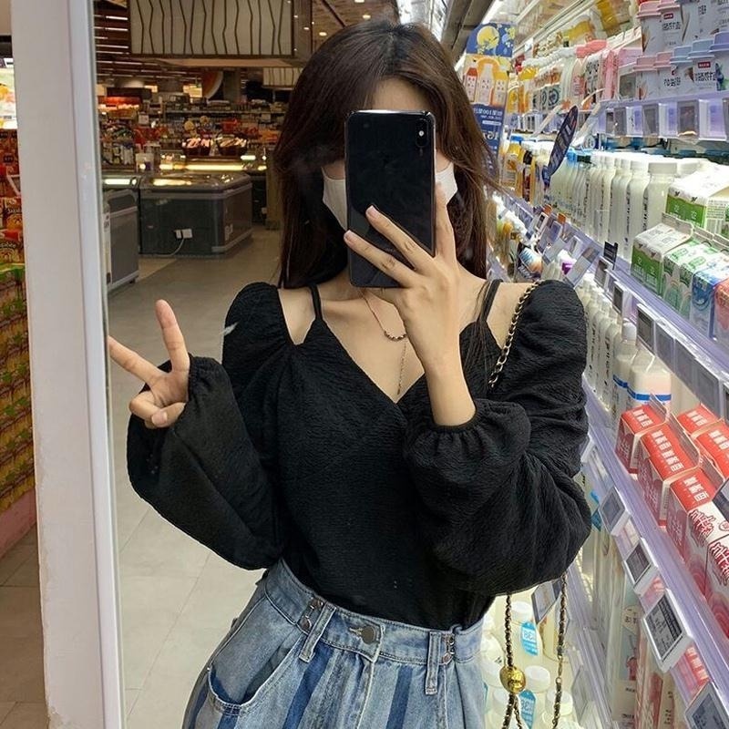 Áo Sơ Mi Tay Dài Trễ Vai Thời Trang Xuân Thu Cho Nữ