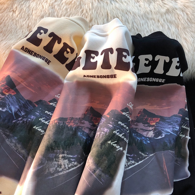 Áo thun ZHELIHANGFEI tay dài dáng rộng theo phong cách retro Mỹ thiết kế dễ phối đồ