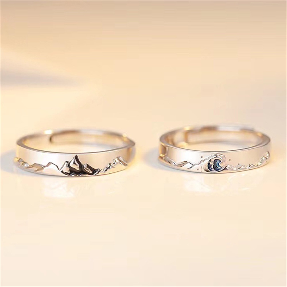 Set 2 Nhẫn Đính Hôn Khắc Hình Núi Biển Dành Cho Cả Nam Và Nữ