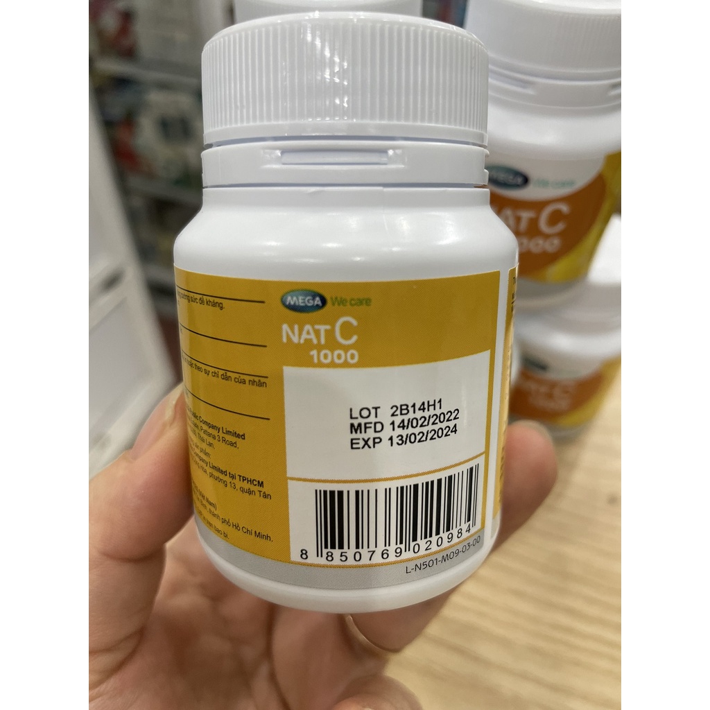 Viên uống bổ sung vitamin c Mega Nat C 1000mg làm đẹp da, tăng cường đề kháng lọ 30 - 60 viên