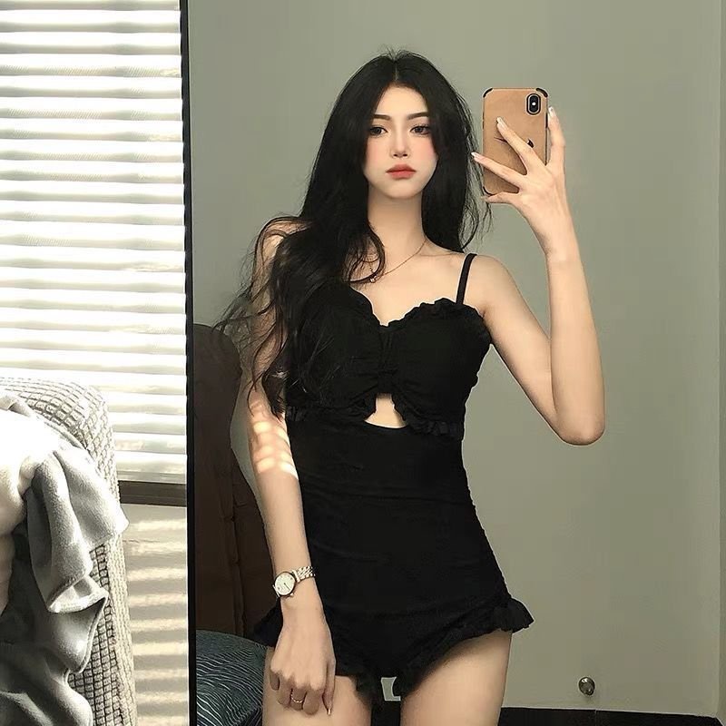 Bikini 1 mảnh liền thân đồ bơi nữ hai dây nơ ngực dễ thương thun gân cao cấp Quảng Châu 2195 B-12