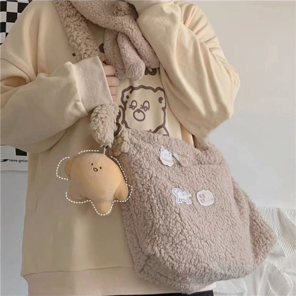 Túi Xách Lông Nhung Kích Thước Lớn Dễ Thương Xinh Xắn Cho Nữ