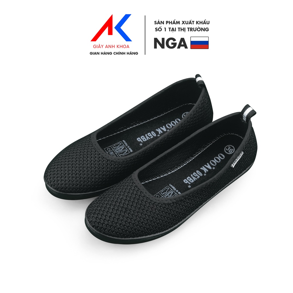 Giày lười nữ không dây, giày slip on nữ cá tính chất liệu vải dệt Knit thoáng mát ANH KHOA 85LEN