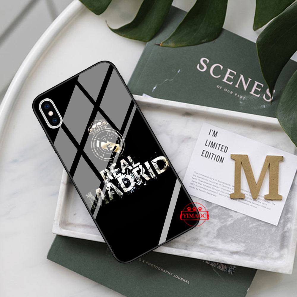 Ốp điện thoại tráng gương in hình logo đội bóng Real Madrid 128N cho iPhone XS Max XR X 11 Pro 7 8 6 6S