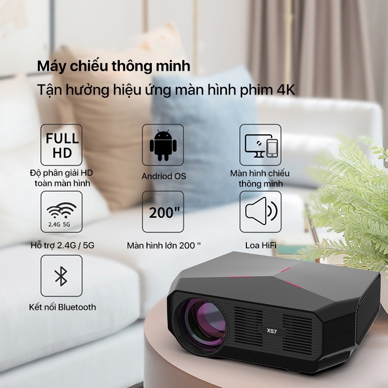 Máy Chiếu Thông Minh Swanfilm XS7 hỗ trợ 4k 1920x1080P Full HD 4600lumen loa HiFi màn hình lớn 200