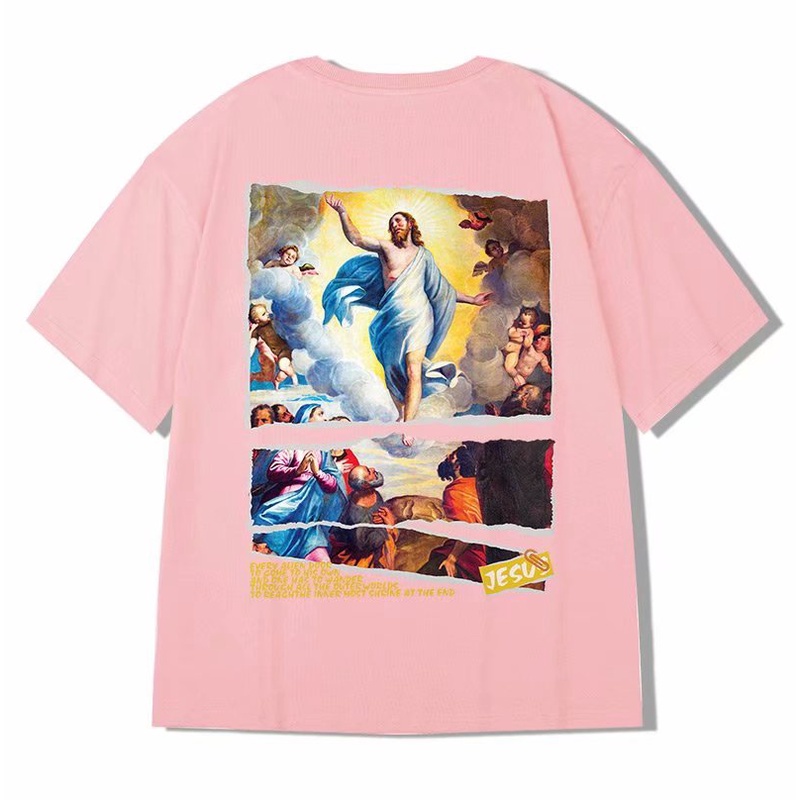 Áo Thun Tay Ngắn Dáng Rộng In Hình Chúa Jesus Phong Cách Âu Mỹ Cổ Điển Thời Trang Mùa Hè Cho Nam Và Nữ S-8Xl