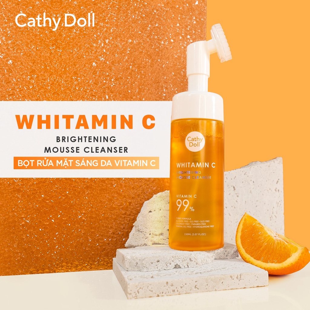 Bọt rửa mặt dưỡng trắng da mờ thâm Cathy Doll Whitamin C Brightening Mousse Cleanser 150ml