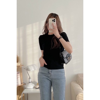 Áo len đũa cổ tròn cộc tay basic