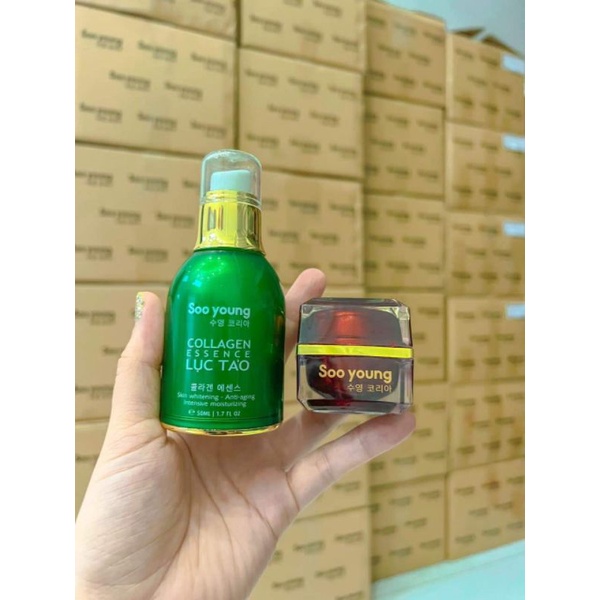 Bộ đôi dưỡng da kem face Hàn Soo Young và serum essence Lục tảo Soo Young
