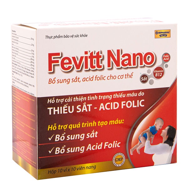 FEVITT NANO – Hỗ trợ quá trình tạo máu, giúp cải thiện tình trạng thiếu máu do thiếu sắt, acid folic (10x10)