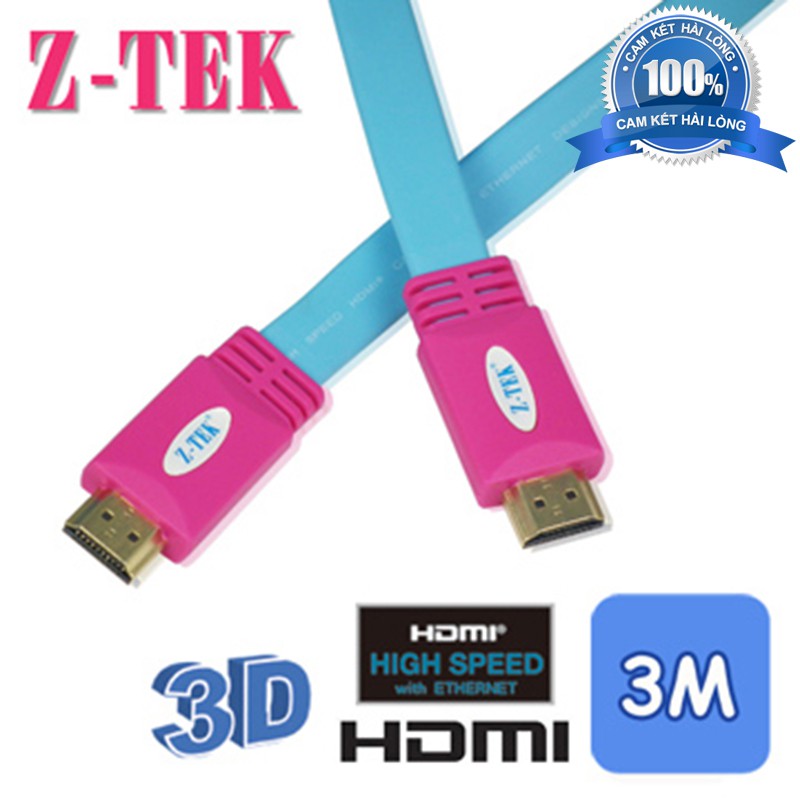 CÁP HDMI 3M DẸT HỖ TRỢ ĐỘ PHÂN GIẢI 4K@30HZ HD1080P@60HZ CHÍNH HÃNG Z-TEK ZY014