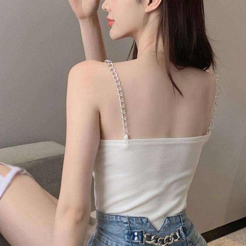 Áo croptop phối hai dây xích họa tiết chữ thời trang Hàn Quốc sành điệu