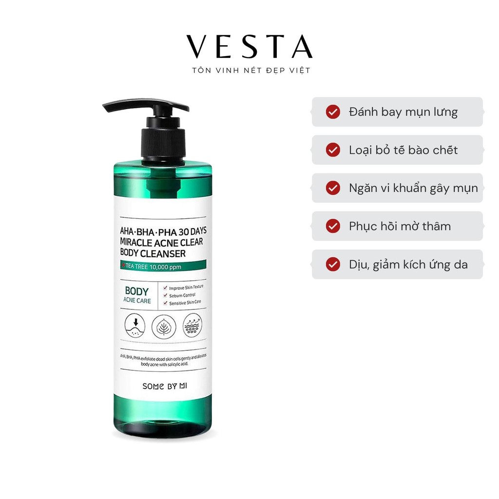 Sữa Tắm Some By Mi AHA-BHA-PHA Sạch Mụn Lưng 30 Days Miracle Acne Clear Body Cleanser 400ml