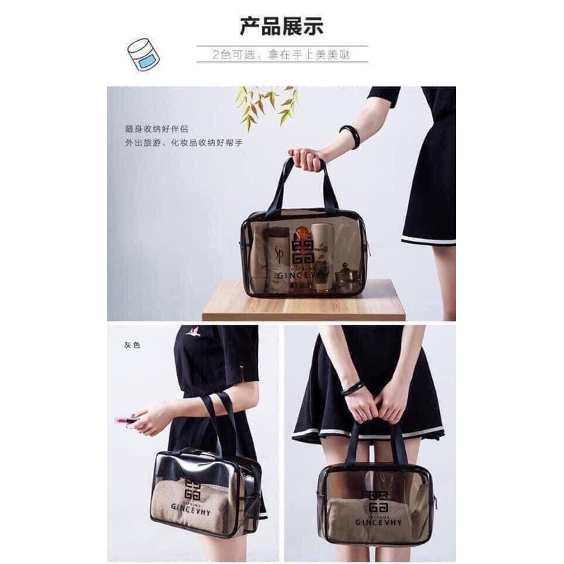 Set 3 túi du lịch đựng quần áo, mỹ phẩm...nhựa trong chống thấm nước (3 size khác nhau)