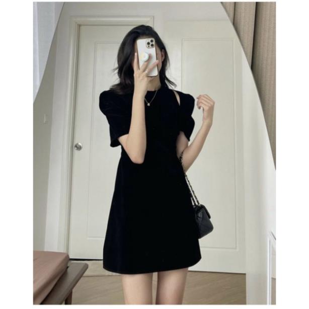 Váy Nhung Đỏ NADO, Đầm đỏ dự tiệc Cổ Tròn Tay Bồng Mặc Đi Chơi Tết Dáng Chữ A Đẹp Thời Trang Nữ Có Size S M L | BigBuy360 - bigbuy360.vn