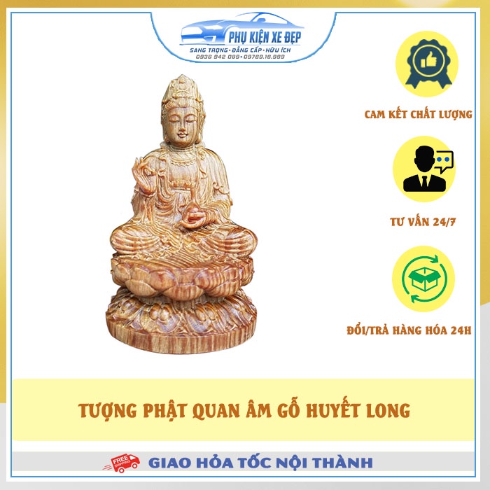 Tượng phật quan âm MỚI NHẤT để taplo xe ô tô xe hơi Gỗ Huyết Long