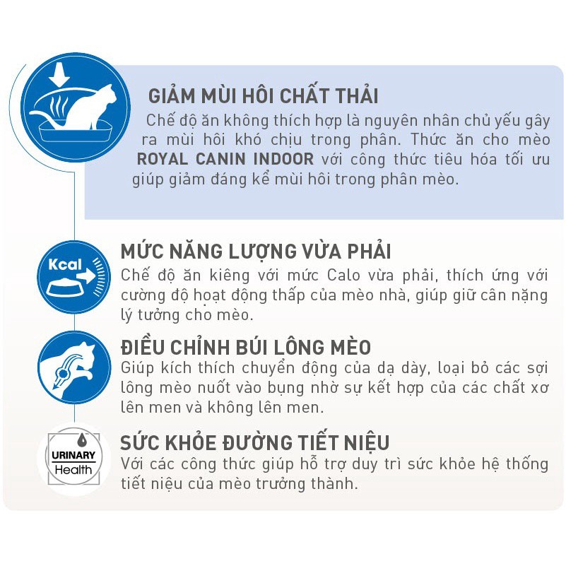 Hạt royal canin indoor mèo trưởng thành chuyển giảm phân hôi và cho bé ít vận động dạng hạt khô cung cấp dinh dưỡng