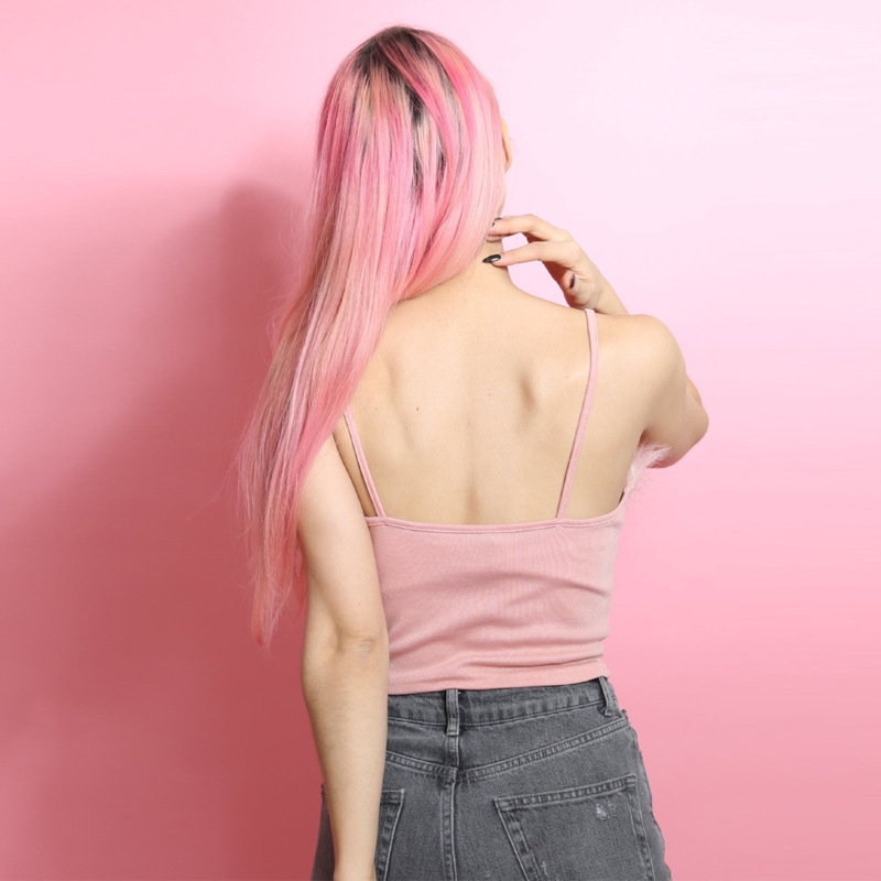 Áo Croptop Hai Dây Hở Lưng Màu Hồng Quyến Rũ