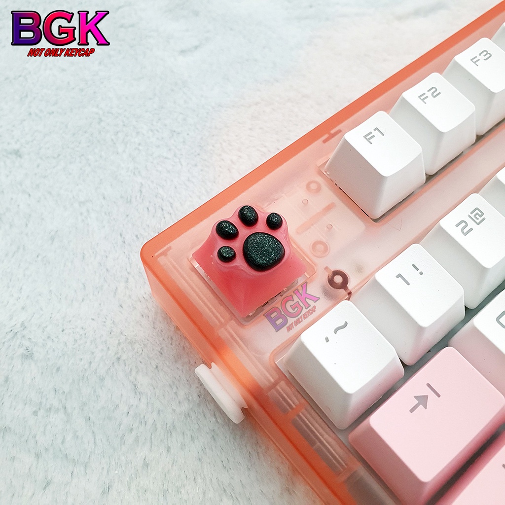 Keycap Lẻ Artisan Dấu Chân Mèo dễ thương màu Đen Hồng ( cast resin nhiều lớp, Keycap bàn phím cơ,keycap resin độc lạ )