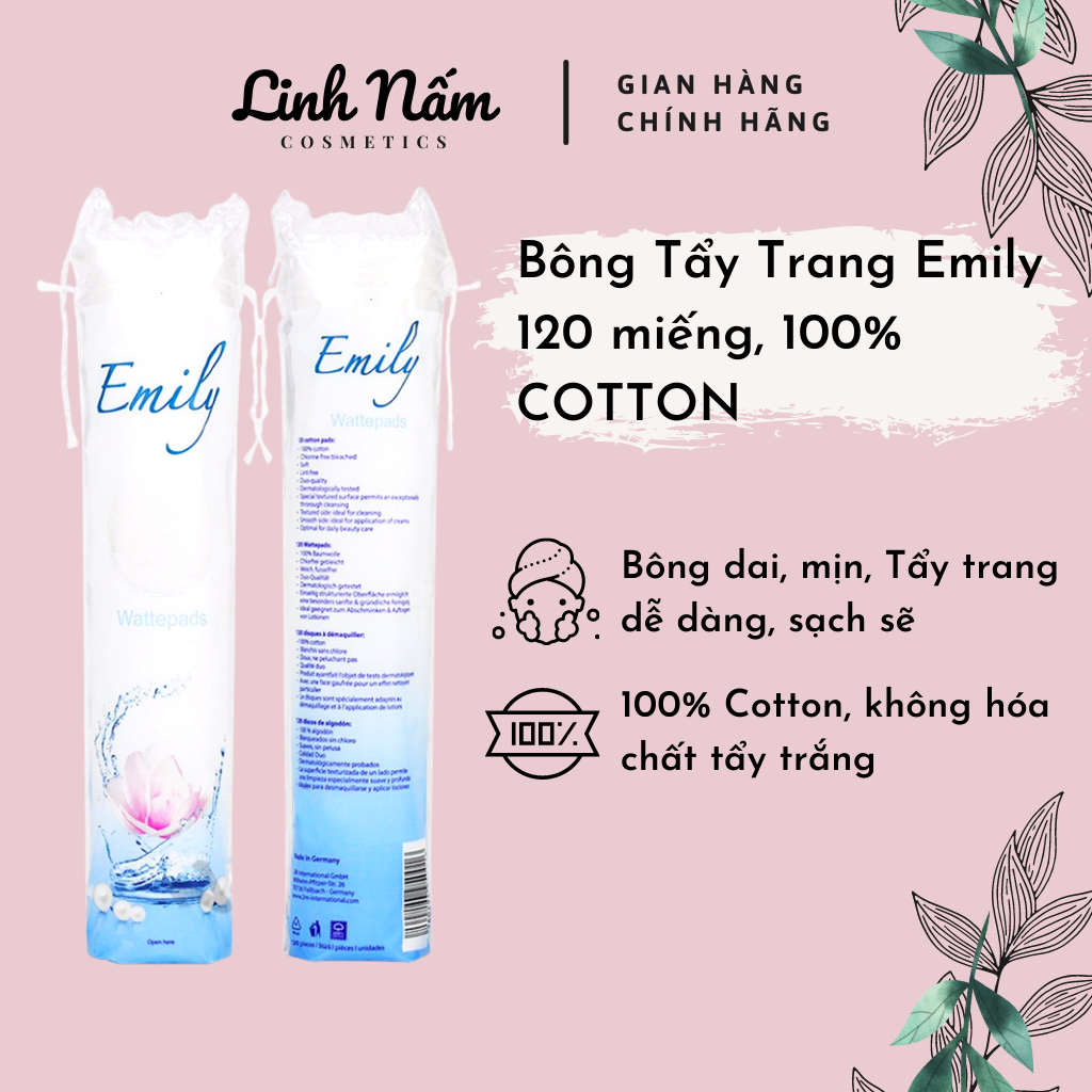 Bông Tẩy Trang Emily 120 Miếng, 100% COTTON [Linh Nấm Cosmetics]