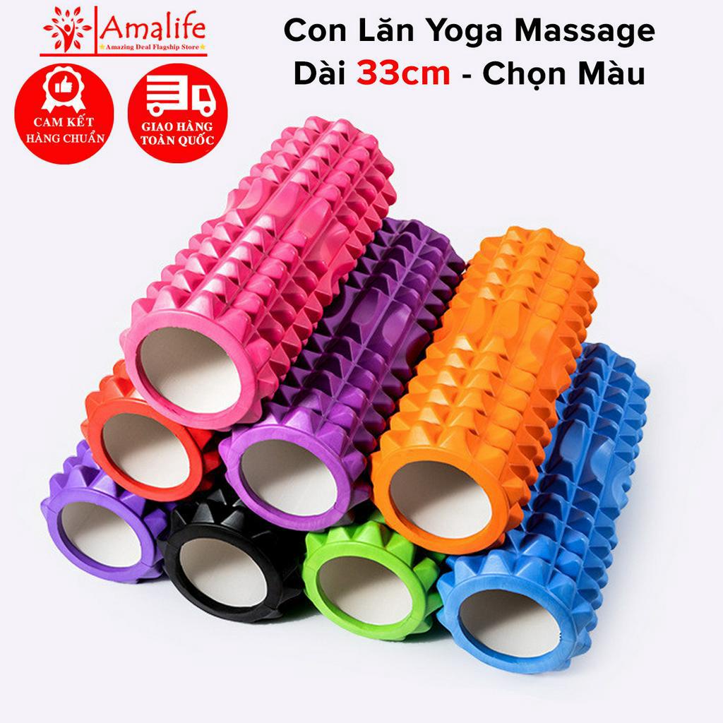 [Loại Ngắn 33cm – Chọn Màu] Con Lăn Yoga Massage Foam Roller - Ống Trụ Lăn Xốp Tập Thể Thao Giãn Cơ Có gai Roam Rollet