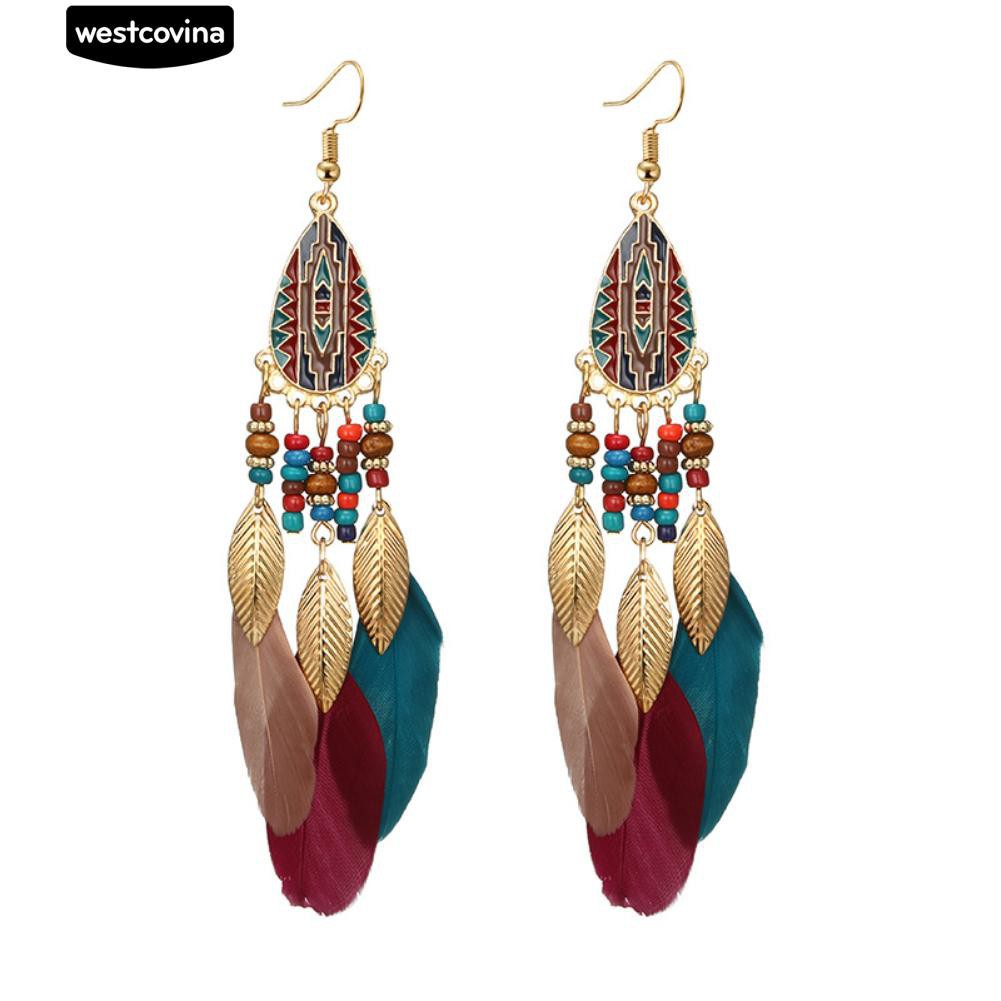 Khuyên Tai Dáng Dài Phối Lông Vũ Phong Cách Cổ Điển