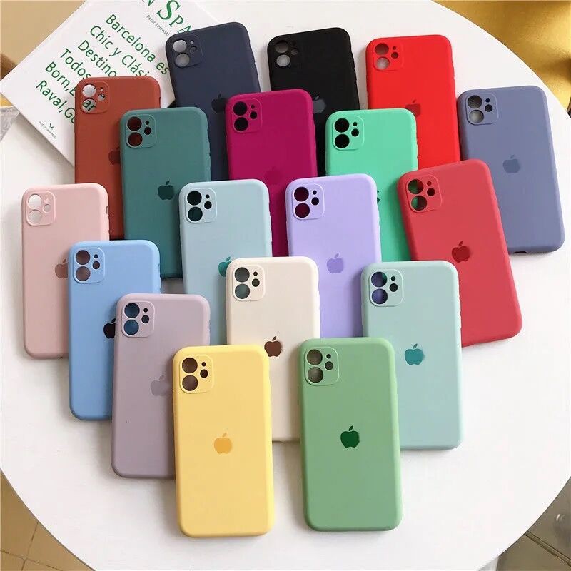 Ready Stock iPhone 8 7 6 6s Plus Phone Case Straight Edge Liquid Casing Simple Candy Color Lens Protector With Logo Soft Silicone Soft Silicone Back Cover