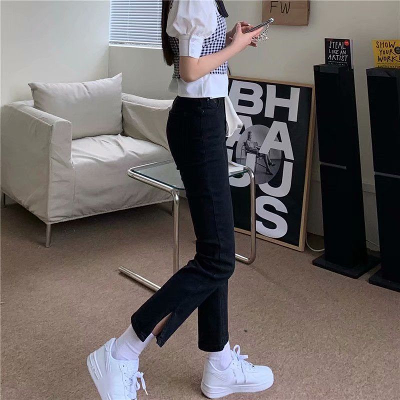 Quần Jeans nữ lưng cao xẻ ống thời trang mới