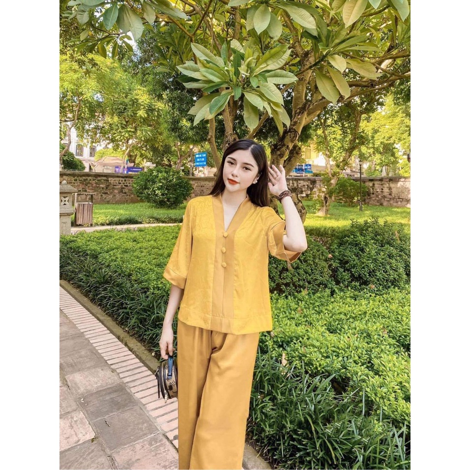 mẫu đồ lam đi chùa #bộ bà lai gấm phối lụa-pháp phục đồ lam