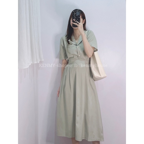 Set áo cổ vest kèm chân váy dài S40