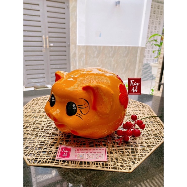 (18x13x15cm) Heo đất bông mai (ống tiết tiệm), nước sơn bóng mịn, hình vẽ tay sắc nét, ship hoả tốc HCM