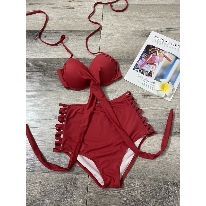 Set bikini cột chéo nâng ngực quần đan dây