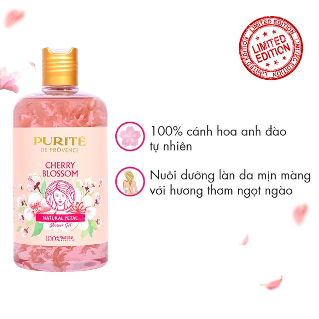 Sữa Tắm Purite Cánh Hoa Anh Đào 500Ml - sữa tắm từ cánh hoa thật thơm mịn sáng da