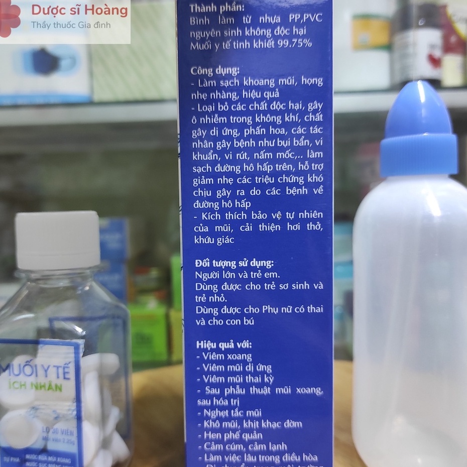 Bình Rửa Mũi Xoang Ích Nhân - Bình 250ml + Lọ Muối Y Tế 30 viên