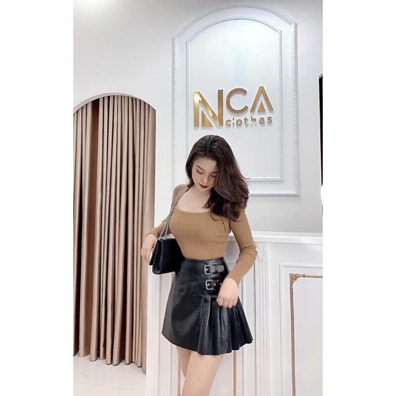 CHÂN VÁY DA XẾP LY ĐAI❤️