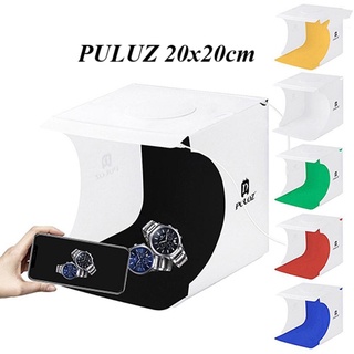 Hộp Chụp Hình Sản Phẩm PULUZ 20x20cm 2 dãy đèn Led siêu sáng + Tặng kèm 6 phông nền
