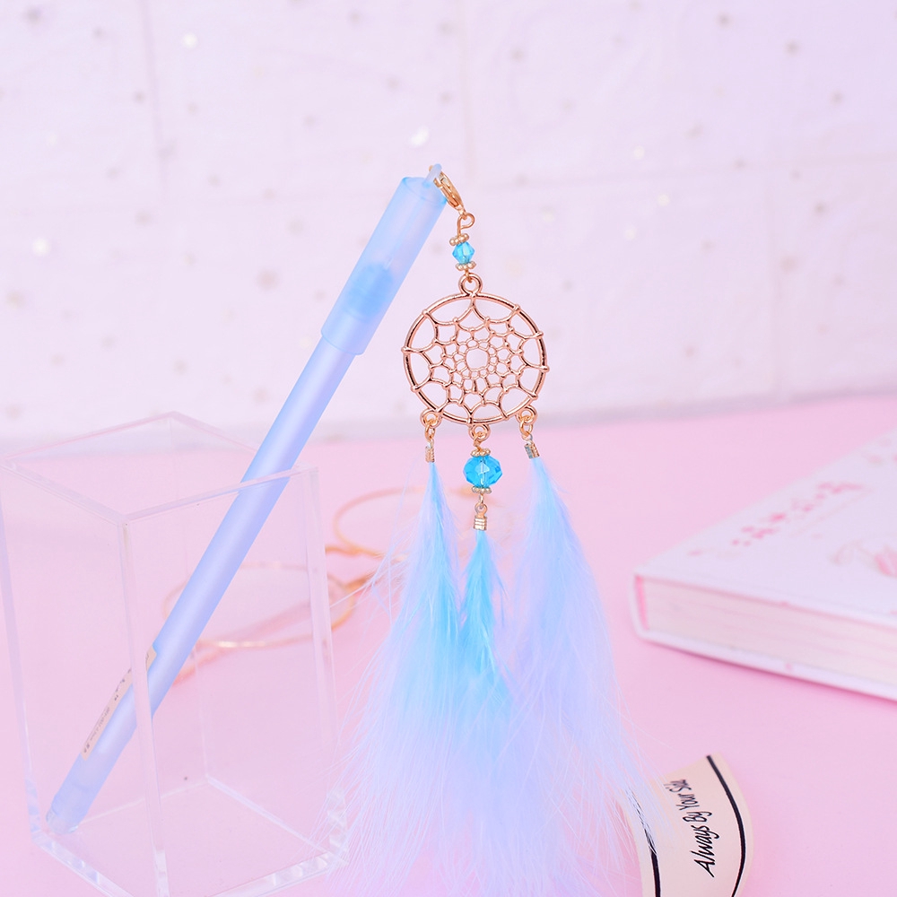 🌟🌟Bút Mực Gel Hình Dreamcatcher Phối Lông Vũ Màu Đen Xinh Xắn