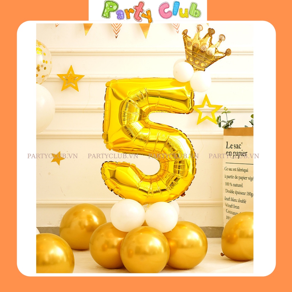 Bóng số đính vương miệng màu vàng trang trí sinh nhật