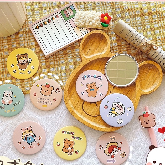 Gương mini đáng yêu Hàn Quốc bỏ túi - Gương tròn soi nhỏ cầm tay di động họa tiết xinh xắn