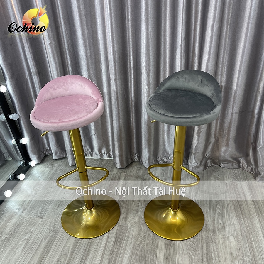 Ghế Bar, Ghế Trang Điểm Mẫu TỰA THẤP Chân Vàng K1 Sang Chảnh Điều Chỉnh Độ Cao 60/80 Và Xoay 360 Độ ( Có Sẵn)