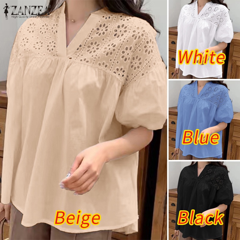 Zanzea Áo Kiểu Nữ Tay Lửng Cổ Chữ V Thời Trang