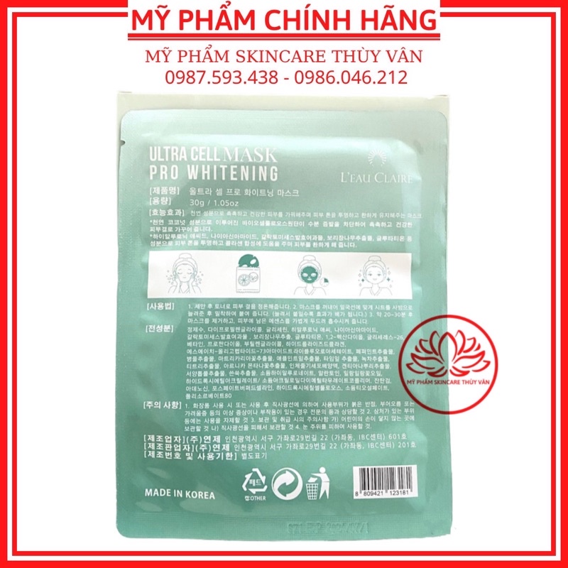 1 Miếng Mặt Nạ Cấp Ẩm Trắng Da Hàn Quốc Chính Hãng LEAU CLAIRE 30g