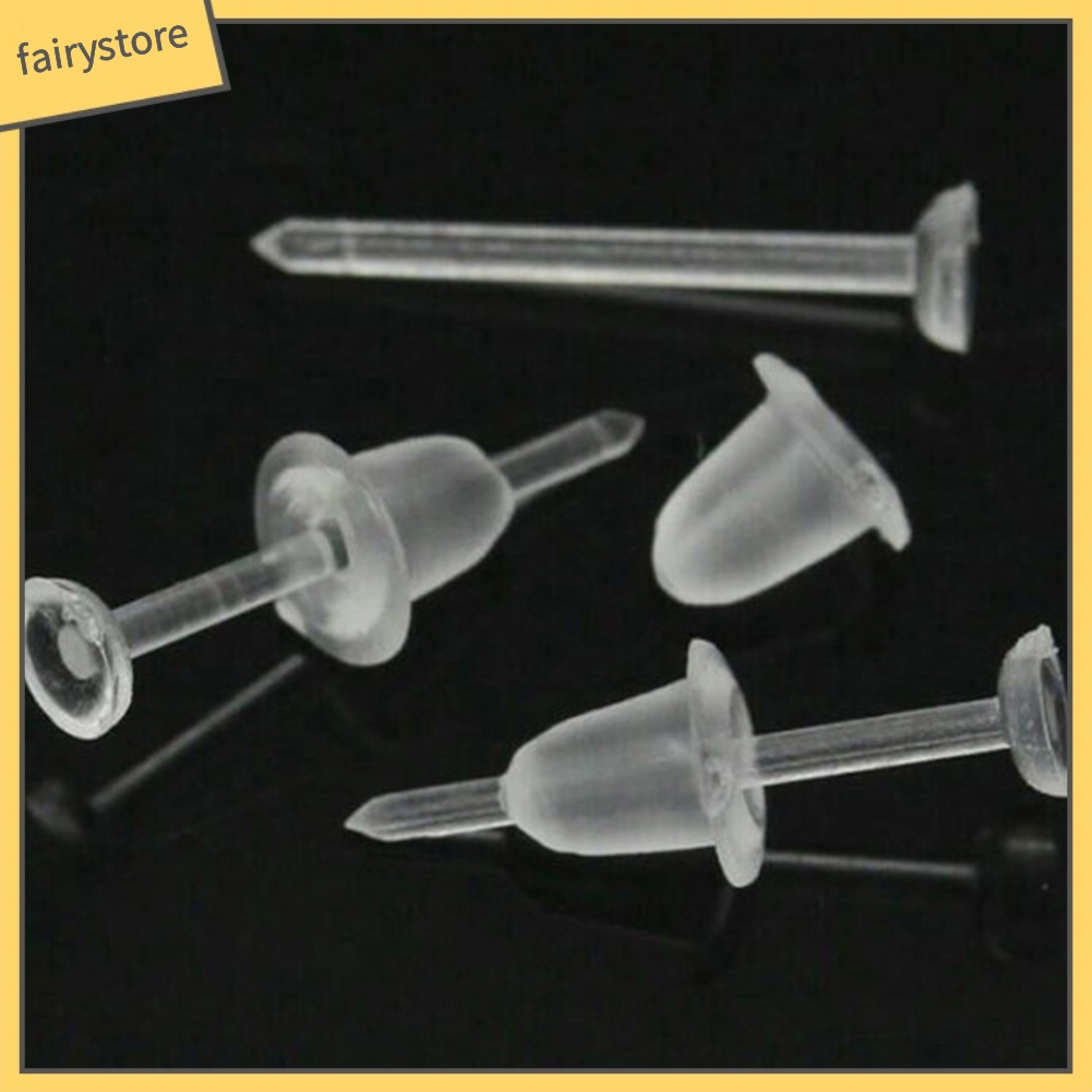 Bộ 50 ghim xỏ lỗ bông tai bằng nhựa trong suốt dùng làm đồ trang sức thủ công cho nam nữ DIY