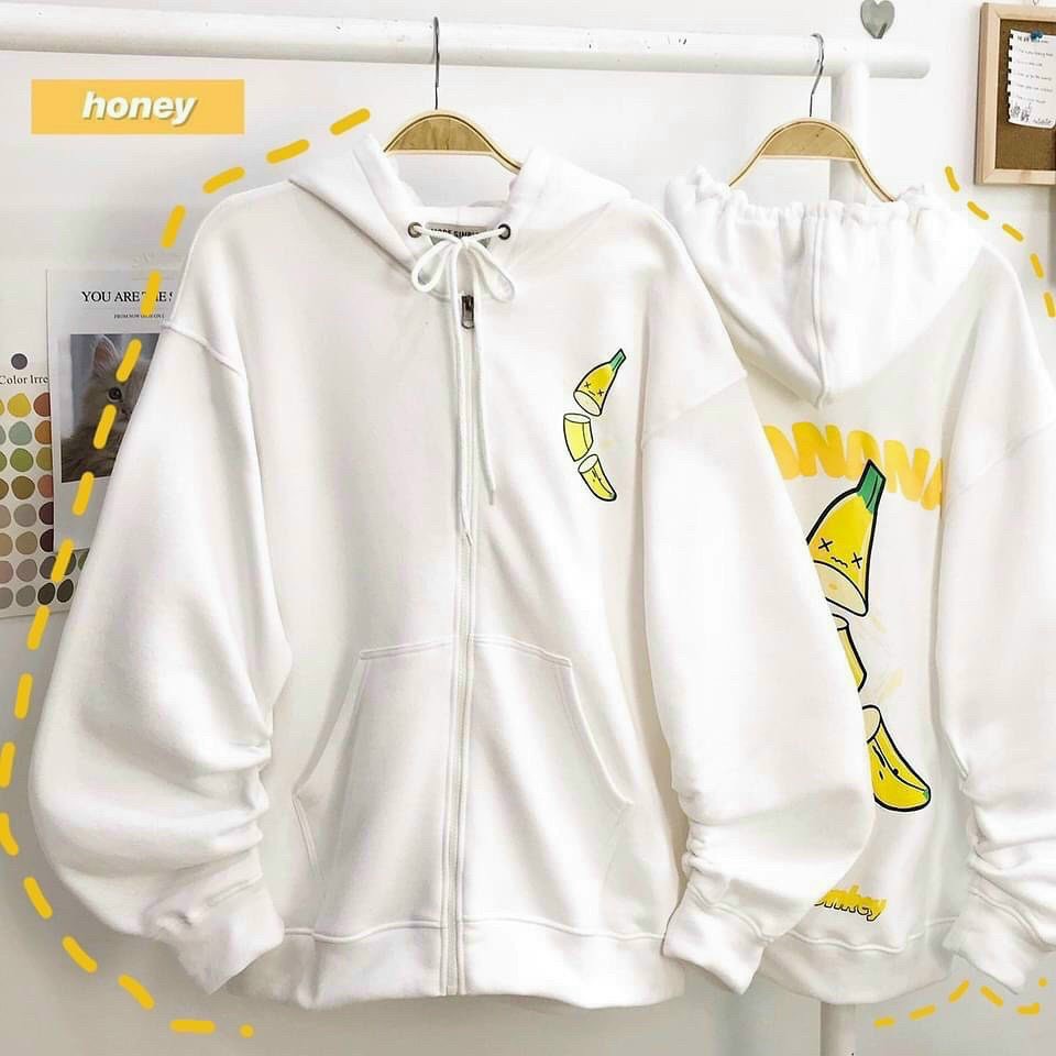 Áo HOODIE NAM NỮ VẢI NỈ POLY DÀY MỊN quả chuối CÓ KHÓA KÉO Unisex hoodie nam nữ