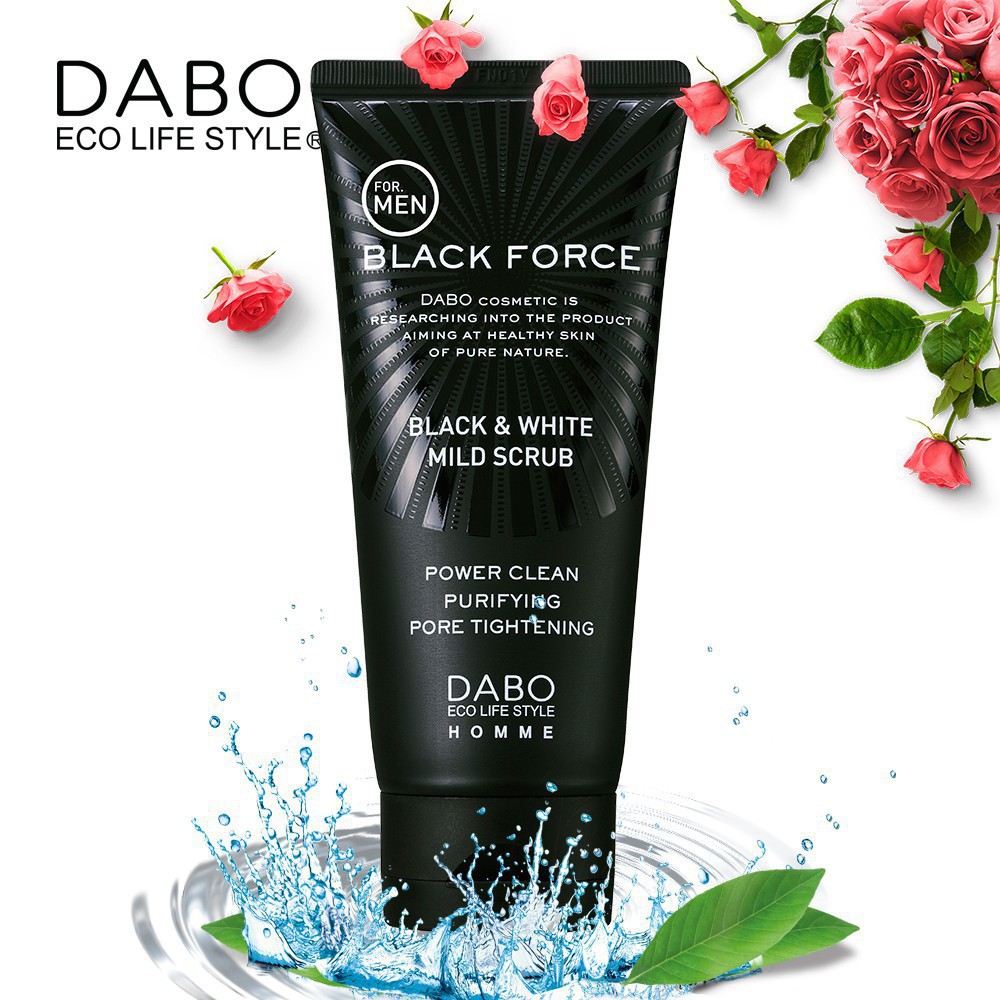 Sữa rửa mặt cao cấp dành cho nam Dabo Black Force Black & White Mild Scrub nhập khẩu chính hãng Hàn Quốc 120ml