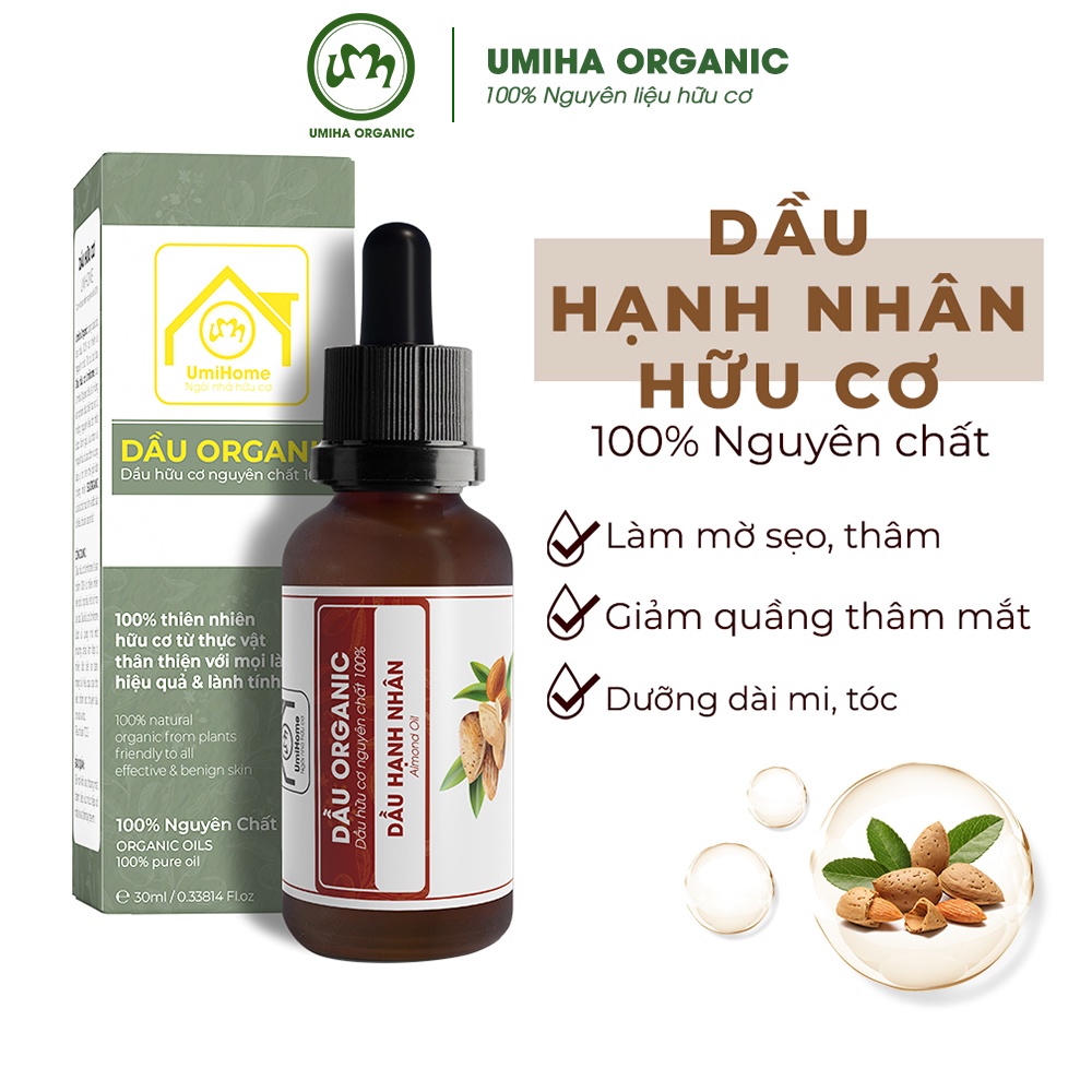 Dầu Hạnh Nhân hữu cơ UMIHOME nguyên chất 10/30ml dưỡng da hiệu quả